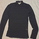 Hem & Thread  Midnight Black Lace Textured Long Sleeve Blouse Photo 0