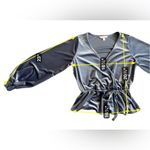 LC Lauren Conrad Lauren Conrad Women’s Velvet Wrap Top in Silvery Steel Blue XS V-Neck Blouse Photo 3