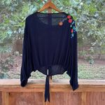 Free People  Up And Away Embroidered Top In Indigo Blue Size L Photo 2