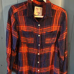 Mossimo Supply Co. Navy and Orange Plaid Shirt | Large Red Photo 0