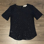 Loft Women’s  Navy Blue Lace Short Sleeve Blouse, Size Small Photo 0