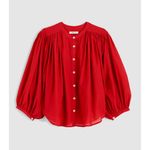 Madewell Balloon Sleeve Top Blouse Lightweight Cotton Blend Cherry Red XS NWT Photo 4
