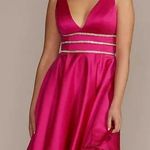 David's Bridal JULES AND CLEO Embellished Waist Plunge Neck Mini A-Line Dress 6 Photo 0