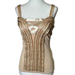 Leo Guy Size M Color Tan Sleeveless evening Top Intricate Silver Rhine Stone Size M Photo 3