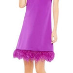 Mac Duggal 12 NEW Purple Feather Hem Sleeveless Trapeze Mini Boho Dress 55805 Photo 0