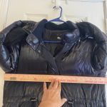 ZARA  Woman‎ Down Puffer Coat Black Faux Fur Trim Hooded Longline Jacket Large Photo 6