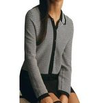 Anthropologie Maeve Preppy Black/White Cropped Plunging Polo Cardigan Size Small Photo 0