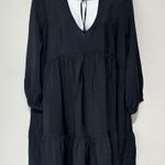 Ellen Tracy  Black split Neck tiered sheer flared ruffled dress Photo 1