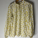 Dylan  White Yellow Lemon Print Long Sleeve Blouse Small Photo 0
