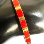 Vintage Brass Checkered Red Enamel Bangle Bracelet Photo 2