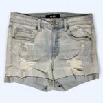 Aero Aeropostale High Rise Midi Distressed Denim Jean Shorts in Blue Size 4 Photo 0