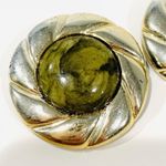 Vintage 80s Faux Jade/Silver Round Clip Photo 3