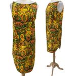 Vintage 70s Hawaiian Painted Sundress Boatneck Round Hem Cotton Medium/ Large Yellow Photo 2