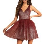 Lulus Ballerina Dream Burgundy and Gold Sleeveless Skater Dress LARGE NWT Photo 0