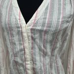 Rebecca Taylor Striped V-Neck Blouse - White and Pink Photo 1