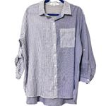 Eden & Olivia  women’s size large dark blue white hi low button front long sleeve Photo 2