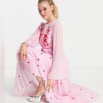 ASOS NEW!  Design stunning tie back pleated sleeve midi dress pink red embroidery Photo 12