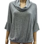 Heather Gray Cowl Neck Drawstring Waist 3 Quarter Batwing Sleeve Knit Top Size S Photo 0