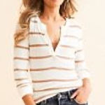 Z Supply NWT Striped Long Sleeve V Neck Henley Top XS White Brown Ribbed Casual Photo 0