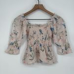 Saylor  Clover Blouse Top Womens XS Multicolor Floral Cotton Smocked Scoop Neck Photo 3