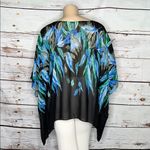 Susan Graver Size 3X Black - Blue & Green Feather Print Poncho Scarf Blouse Top Photo 3
