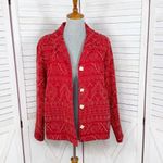 Coldwater Creek Geometric Fair Isle Embroidered Button Up Jacket Red Medium Photo 4