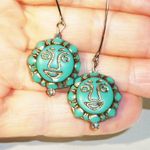 Handmade Smiling Moon Turquoise & Silver Earrings Photo 0