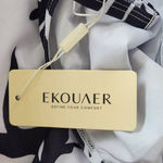 Ekouaer  Black and White Tropical Print Ruched One-Piece Swimsuit NWT Size Large Photo 7