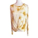 Tie Dye Twist Front Long Sleeve Top Soft Lightweight Casual Gold Size XL Photo 1