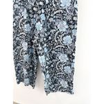 Tahari Linen Wide Leg Pants Large Blue Black Paisley Print Pull On Ankle Crop Photo 2