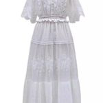 Boutique NEW White Lace V-neck Semi-Sheer Short Sleeve Maxi Dress Photo 2