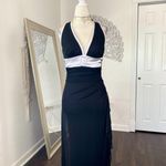 Blondie Nites Early 2000's Cinched Black Belted Asymmetric Prom Formal Dress Photo 1