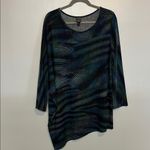 Clara Sun Woo Lightweight Cozy Poncho Sleeve Sweater Tunic Peacock Pinstripe XL Blue Photo 1