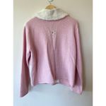 Ms. Lee Women’s L Cardigan Faux Fur Collar Pink Plaid Snowflake Beaded Knit Size L Photo 1