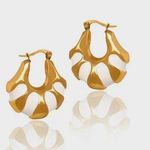 Gold Plated Stunning Egyptian Style Hoop Earrings White Enamel and Gold Photo 0