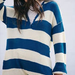 FP Beach Free People Beach Knit Picnic Stripe Sweater Romper In Sailers Blue Combo medium Photo 0