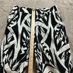 Black White Leaf Print Linen Blend Wide Leg Cropped Pants Elastic Waist Photo 5