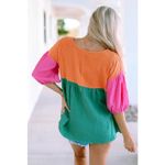 Color block Neon Short Sleeve 100% Cotton Green Orange Pink Preppy Boutique M Size M Photo 1