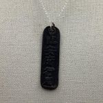 Antique Black Chinese Writing Metal Rectangle Pendant 2.9” Length With New Chain Photo 0