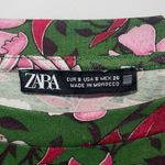 ZARA Womens Floral Puff Tie Short Sleeve Cotton Top Pink Green Small Photo 5