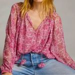 Anthropologie Let me be Puff-Sleeve Metallic Peasant Blouse Photo 0