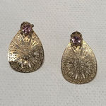 Gold Tone Delicate Feminine Filigree Pink Rhinestone Stud Earrings Photo 0