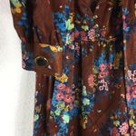 ZARA  Brown 70s Vintage Floral Satin Tie Neck Aline Long Sleeve Midi Dress Small Photo 8