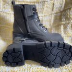 SO  Black Combat Moto women Boots with Rugged Sole size 7.5 Black Photo 4