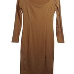 Iris Elegant Tan Long Sleeve Bodycon Midi Dress Neutral Size Small Photo 0