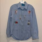Grandma’s vintage denim shirt with embroidered flowers, birdhouses and birds. Size M Photo 1