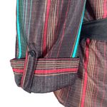 Vintage 80s Striped Sheer Blouse Black Belted Waist Mandarin Collar Metallic Size L Photo 5