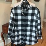 Eddie Bauer  Micro fleece Button Up Shirt Black White Buffalo Check Oversized Photo 0