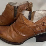 Freebird Sandi Size 6 Brown Leather Distressed Strappy Zip Heel‎ Bootie Western Photo 0