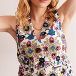 BODEN Tailored Linen Waistcoat Floral Vest Size 2 White Photo 0